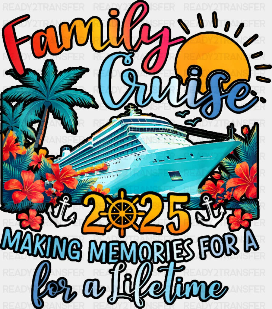 Family Cruise 2025 Red Flowers - Vacation DTF Transfer Adult Unisex - S & M (10’’) / Dark Color Design (See Imaging)