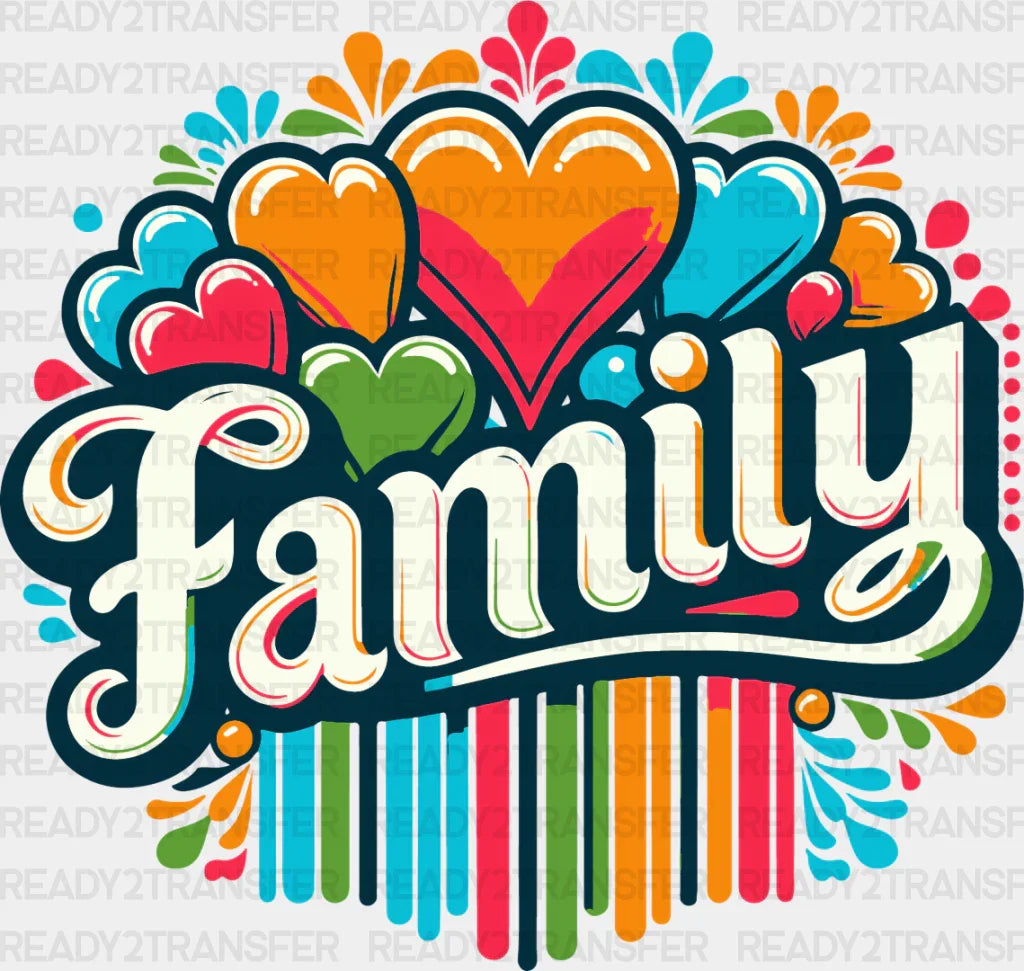 Family Hearts Colorful Design - Dtf Transfer
