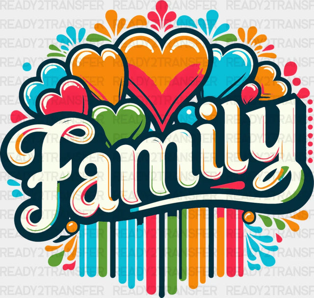 Family Hearts Colorful Design - Dtf Transfer