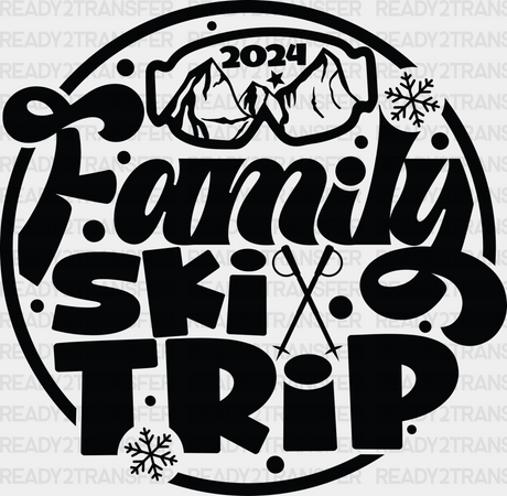 Family Ski Trip - Skiing Dtf Heat Transfer Adult Unisex S & M (10’’) / Black