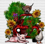 Farm Animals Truck And Flower Design - Iron On Dtf Transfer