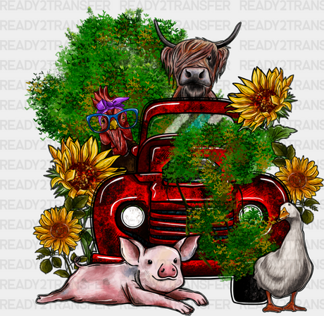 Farm Animals Truck And Flower Design - Iron On Dtf Transfer