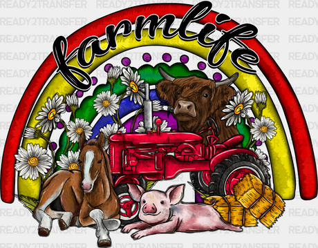 Farm Life Rainbow Design - Animals Iron On Dtf Transfer