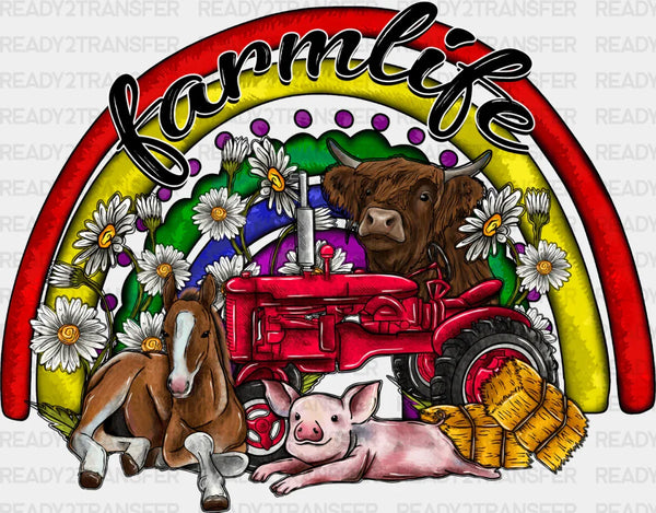 Farm Life Rainbow Design - Farm Animals Iron On DTF Transfer