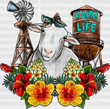 Farm Life Sheep Flowers Design - Animals Iron On Dtf Transfer