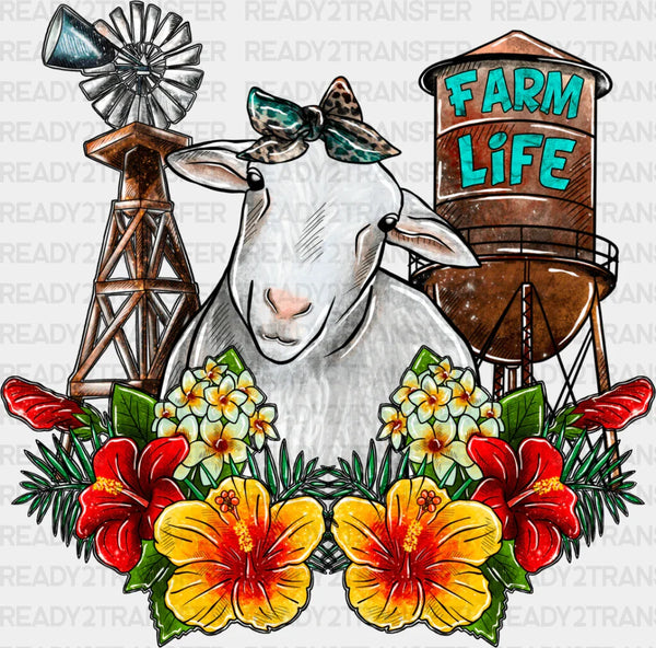 Farm Life Sheep Flowers Design - Farm Animals Iron On DTF Transfer