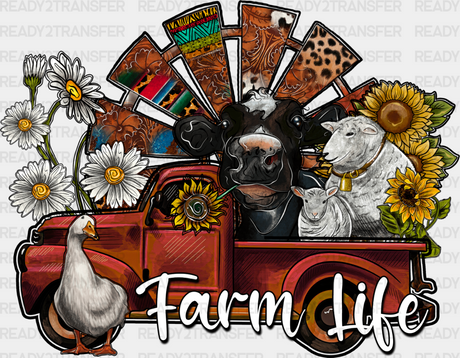 Farm Life Truck With Animals Design - Iron On Dtf Transfer