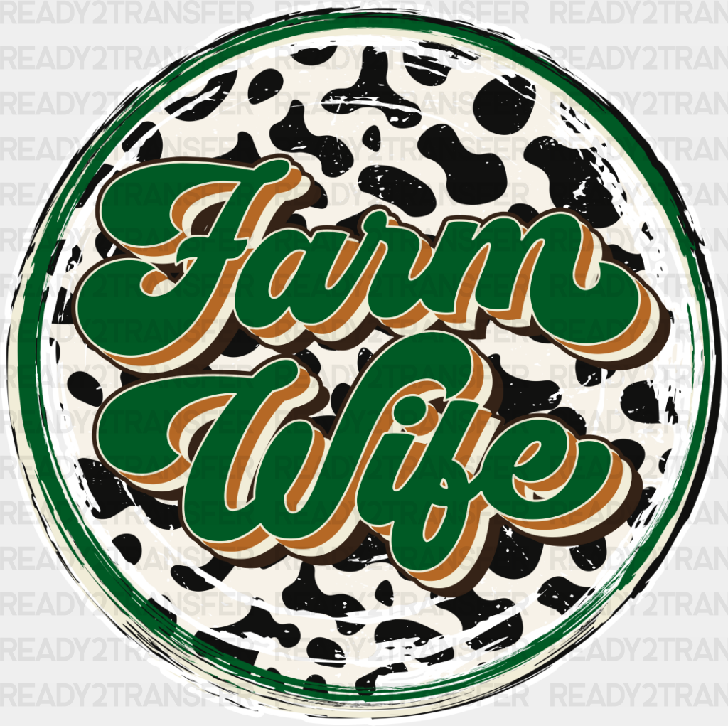 Farm Wife Green Circular Design - Farmer Dtf Transfer Adult Unisex S & M (10’’) / Light Color