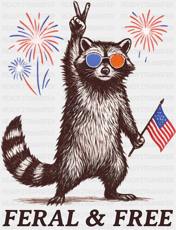 Feral & Free Raccoon Fireworks Design - 4th Of July DTF Transfer