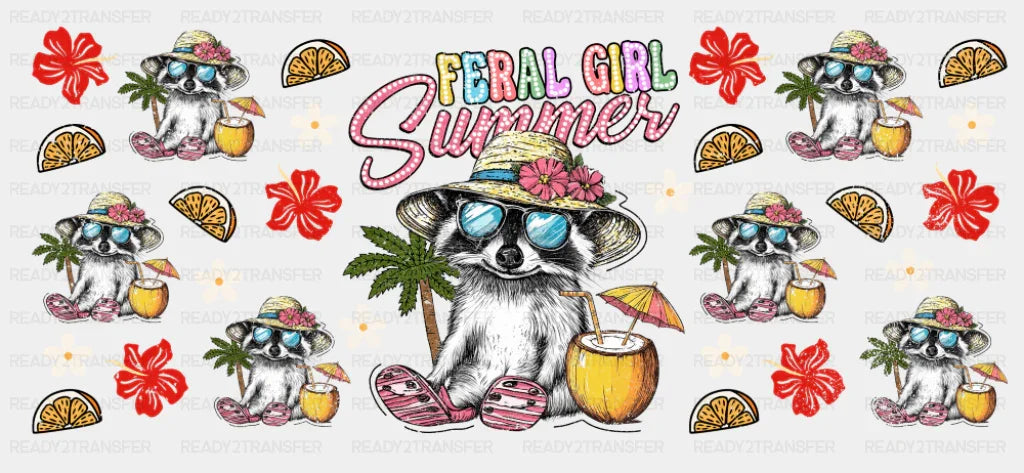 Feral Girl Summer Raccoon - Summer Cup Wrap UV Sticker Permanent UV DTF Decal