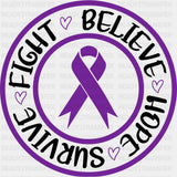 Fight Believe Hope Survive - Hodgkin’s Lymphoma Cancer DTF Transfers - Adult Unisex - S & M (10’’) / Dark Color Design