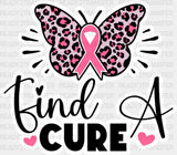 Find A Cure Butterfly Ribbon Heart - Cancer Dtf Transfer Adult Unisex S & M (10’’) / Light