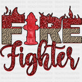 Fire Fighter Leopard Print & Red Sequin - Fire Department DTF Transfers ready2transfer Dark Color Design (See Imaging)