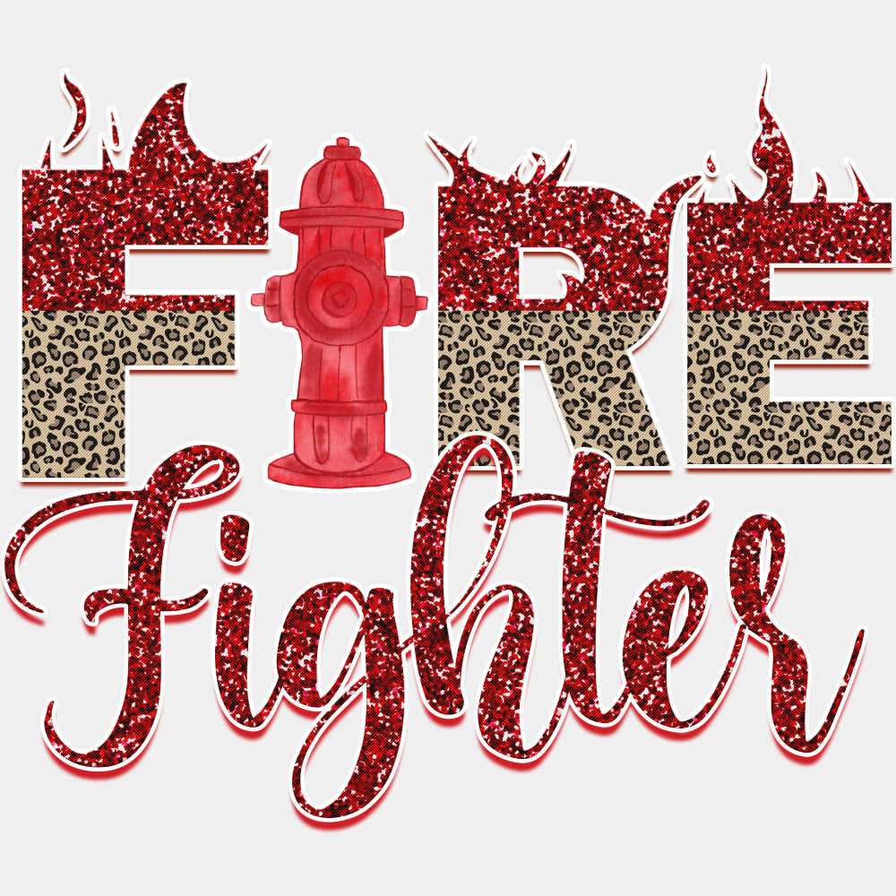 Fire Fighter Leopard Print & Red Sequin - Fire Department DTF Transfers ready2transfer Light Color Design (See Imaging)