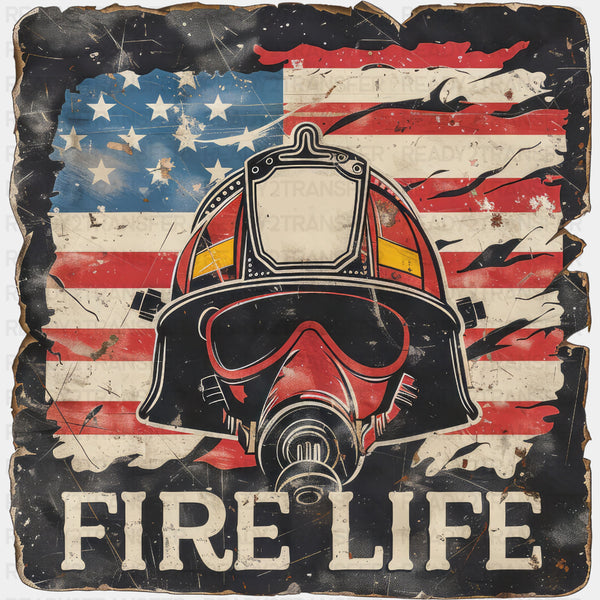 Fire Life US Flag - Fire Department DTF Transfers