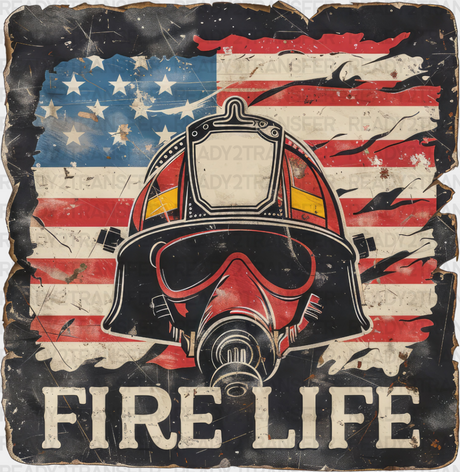 Fire Life Us Flag Design - Firefighter Dtf Heat Transfer