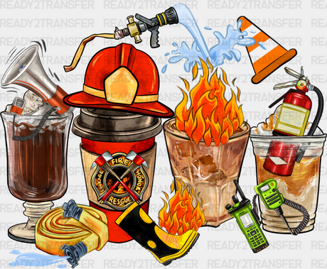 Firefighter Theme Cups - Dtf Heat Transfer