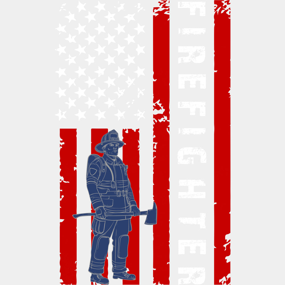 Firefighter Vertical US Flag - Fire Department DTF Transfers ready2transfer Light Color Design (See Imaging)