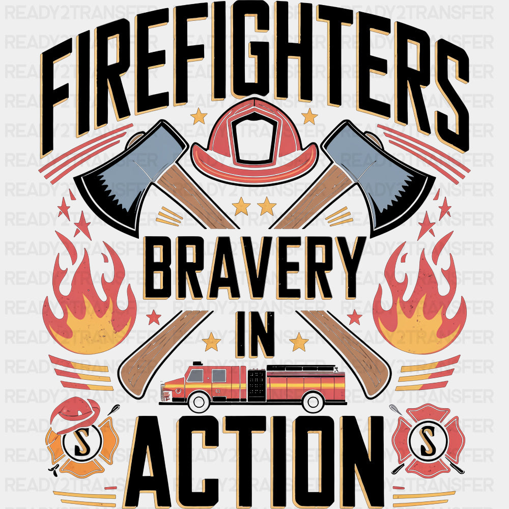 Firefighters Bravery In Action - Fire Department DTF Transfers ready2transfer Dark Color Design (See Imaging)