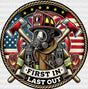 First In Last Out Circular Design - Firefighter Dtf Transfer Adult Unisex S & M (10’’) / Dark