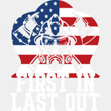 First In Last Out USA Flag B&W - Fire Department DTF Transfers ready2transfer Light Color Design (See Imaging)