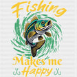 Fishing Makes Me Happy, Yellow & Turqouise - Fishing DTF Transfers ready2transfer