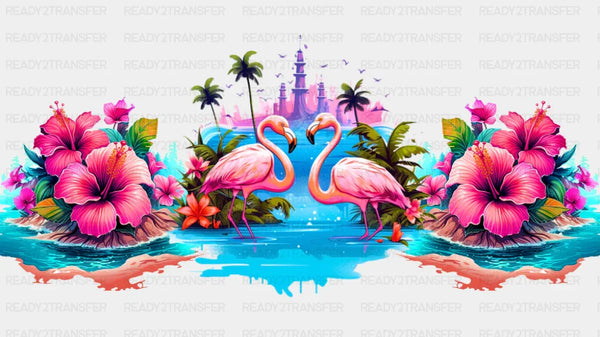 Flamingos & Hibiscus Flowers - Summer Cup Wrap UV Sticker Permanent UV DTF Decal