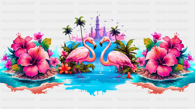 Flamingos & Hibiscus Flowers - Summer Cup Wrap UV Sticker Permanent UV DTF Decal