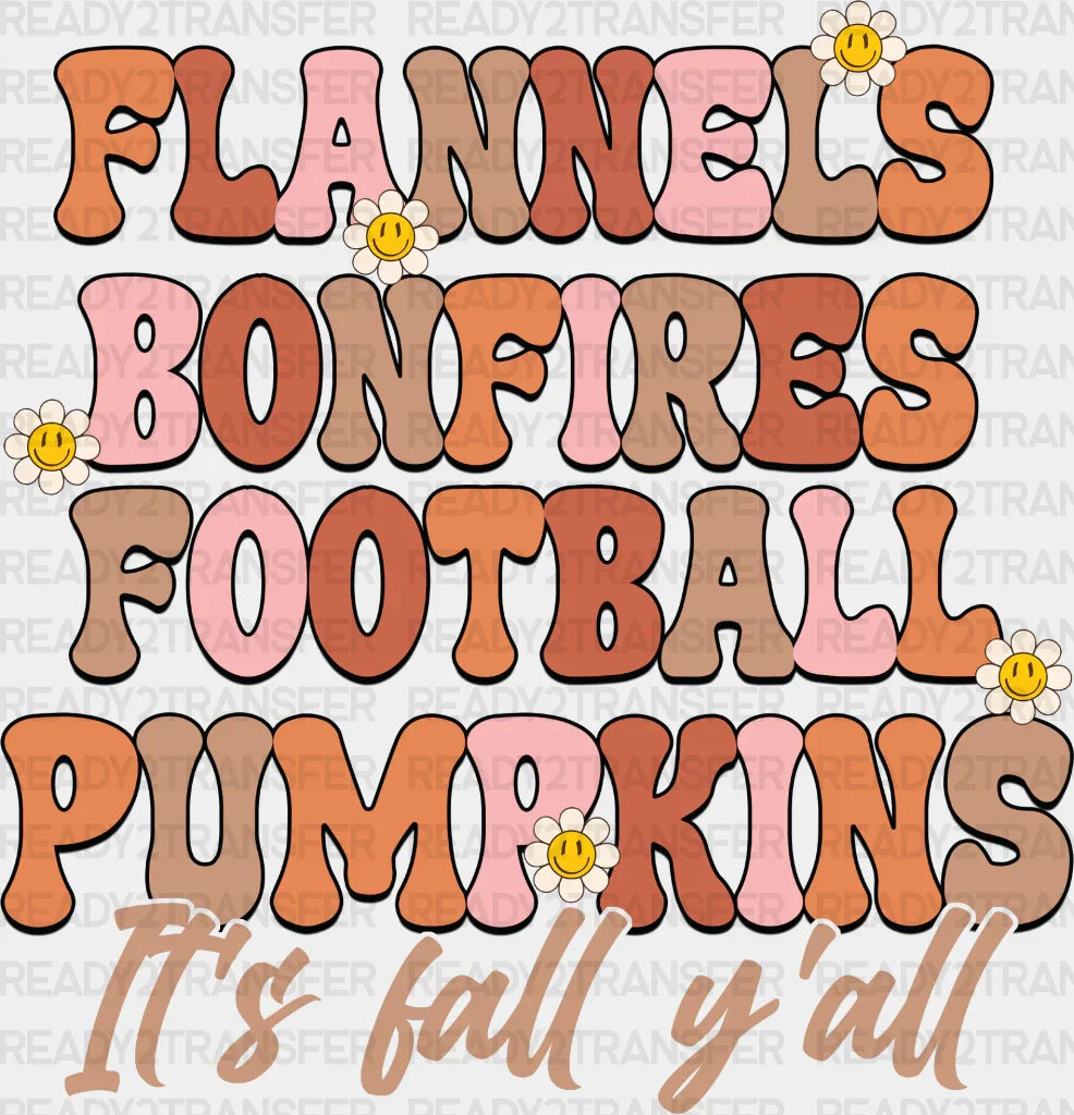 Flannels Bonfires Football Pumpkins - Fall Dtf Transfer Adult Unisex S & M (10’’) / Dark Color