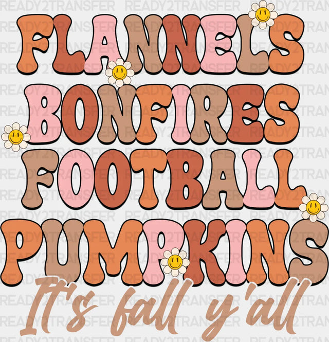 Flannels Bonfires Football Pumpkins - Fall Dtf Transfer Adult Unisex S & M (10’’) / Dark Color
