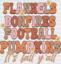 Flannels Bonfires Football Pumpkins - Fall Dtf Transfer Adult Unisex S & M (10’’) / Dark Color