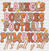 Flannels Bonfires Football Pumpkins - Fall Dtf Transfer Adult Unisex S & M (10’’) / Light Color