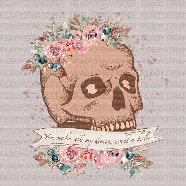 Floral Skull DTF Transfer
