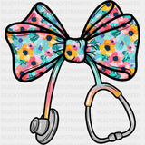 Flower Pattern Ribbon & Stethoscope - Registered Nurse DTF Transfers ready2transfer