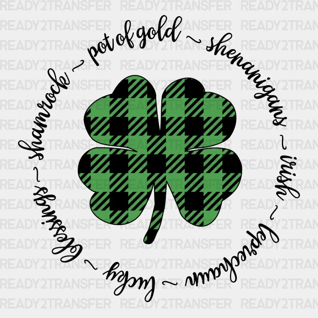Four Leaf Clover Buffalo Plaid St. Patrick’s Day Dtf Heat Transfer Saint Patricks Design St Paddys