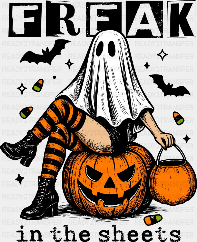 Freak In The Sheets - Halloween DTF Transfer Adult Unisex - S & M (10’’) / Dark Color Design (See Imaging)