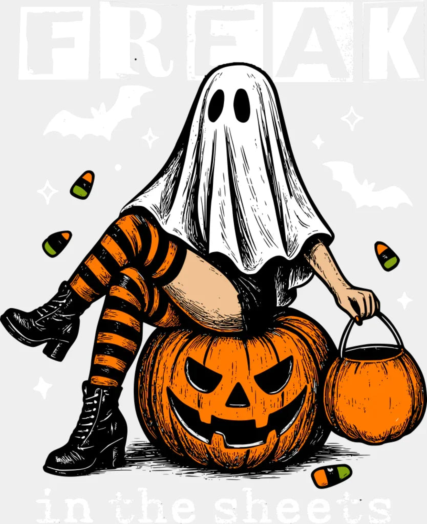 Freak In The Sheets - Halloween DTF Transfer Adult Unisex - S & M (10’’) / Light Color Design (See Imaging)