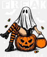 Freak In The Sheets - Halloween DTF Transfer Adult Unisex - S & M (10’’) / Light Color Design (See Imaging)