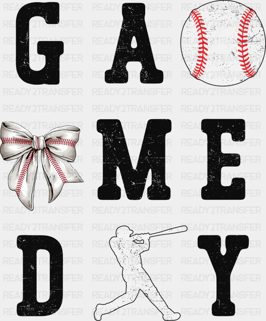 Game Day Ball, Ribbon, Swing - Baseball DTF Transfer ready2transfer Dark Color Design (See Imaging)