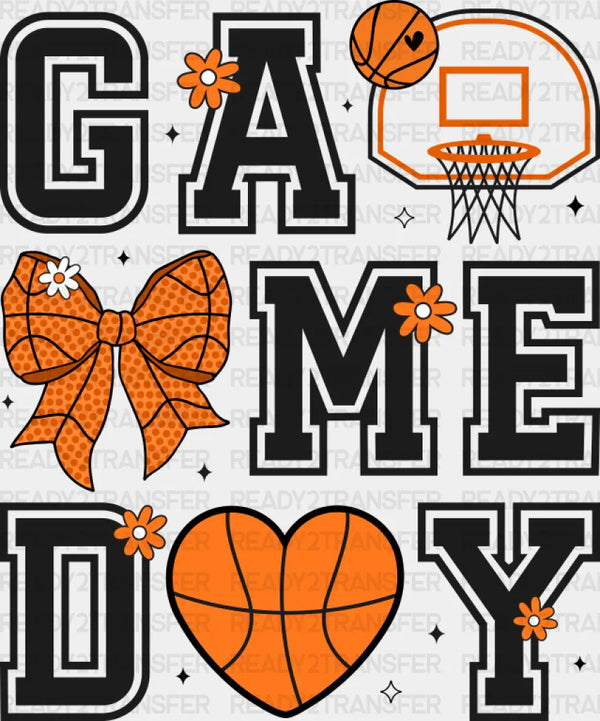 Game Day Ribbon Heart Hoop - Basketball DTF Transfer