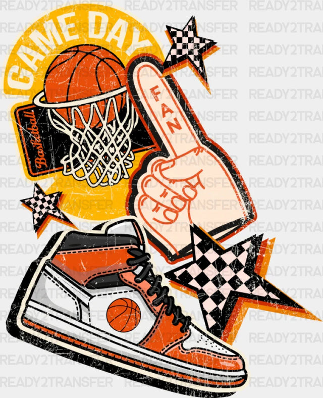 Game Day Shoes Checkered Star Design - Basketball Dtf Transfer