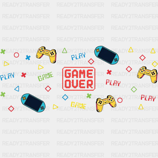 Game Over Colorful Design - Video Games Cup Wrap UV Sticker Permanent UV DTF Decal ready2transfer
