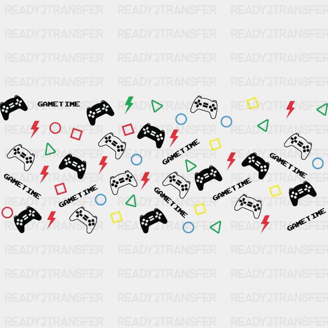 Game Time Colorful Design - Video Games Cup Wrap UV Sticker Permanent UV DTF Decal ready2transfer