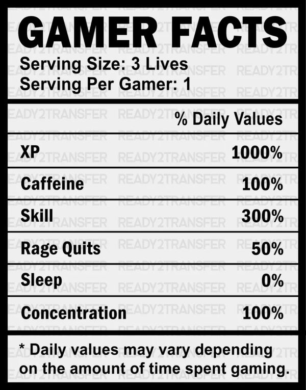 Gamer Facts - Video Game DTF Heat Transfer