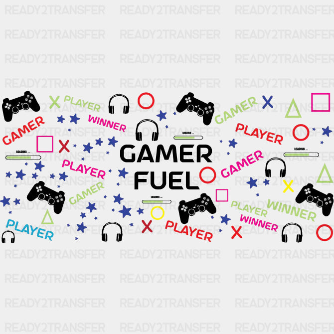 Gamer Fuel Colorful - Video Games Cup Wrap UV Sticker Permanent UV DTF Decal ready2transfer