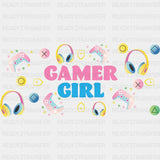 Gamer Girl Colorful Design - Video Games Cup Wrap UV Sticker Permanent UV DTF Decal ready2transfer