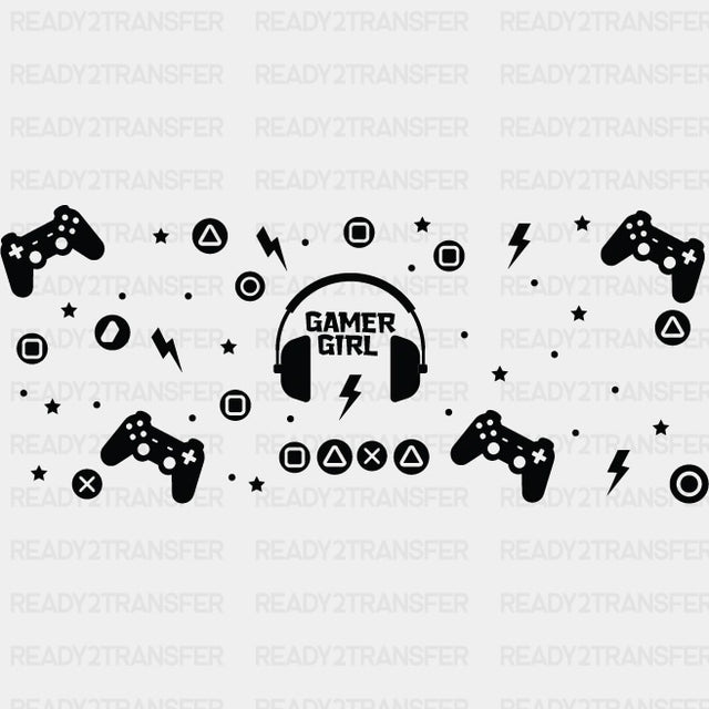 Gamer Girl Headphones - Video Games Cup Wrap UV Sticker Permanent UV DTF Decal ready2transfer