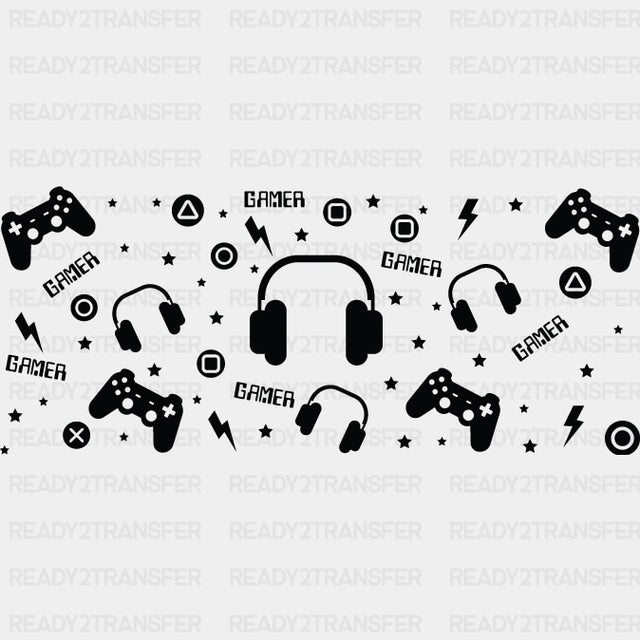 Gamer Headphones Design - Video Games Cup Wrap UV Sticker Permanent UV DTF Decal ready2transfer