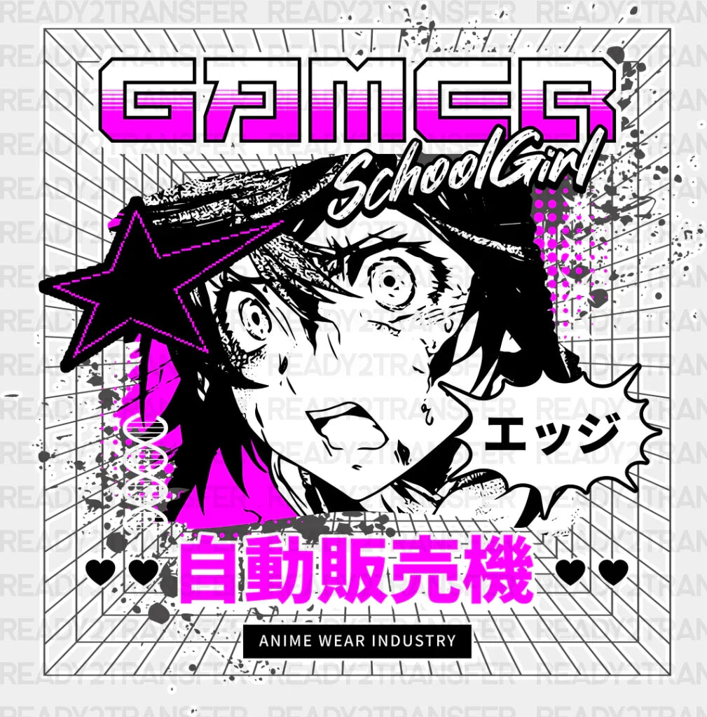 Gamer School Girl - Anime Dtf Heat Transfer Adult Unisex S & M (10’’) / Light Color Design (See
