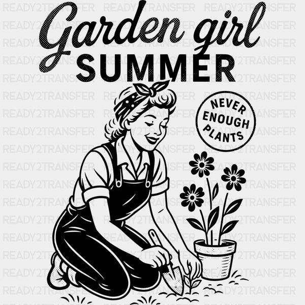 Garden Girl Summer B&W - Gardening DTF Transfers